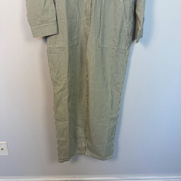 Outerknown Women’s Station Jumpsuit Long Sleeve Pockets Pinstripe Green Cream S - Picture 3 of 15